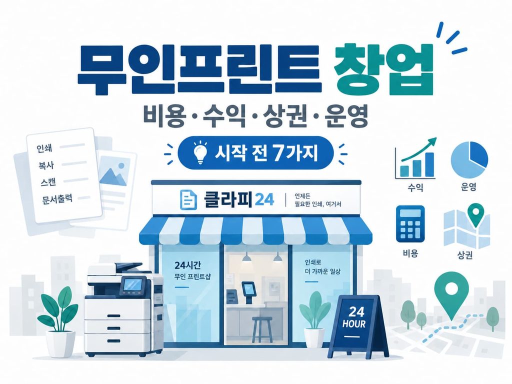 무인프린트 창업 비용 수익 상권 운영 확인사항