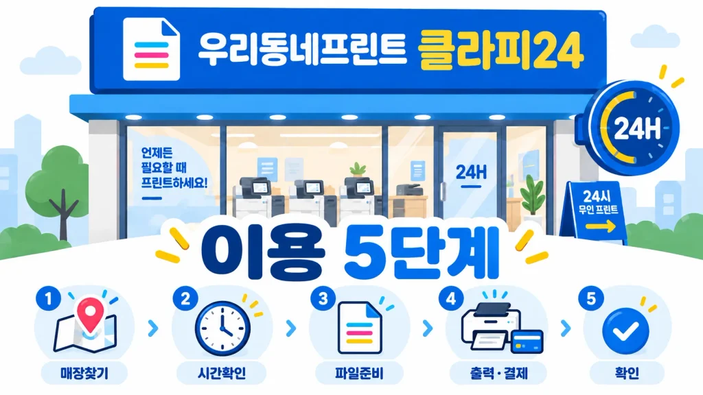 클라피24 24시 무인 프린트 이용 5단계 안내 이미지